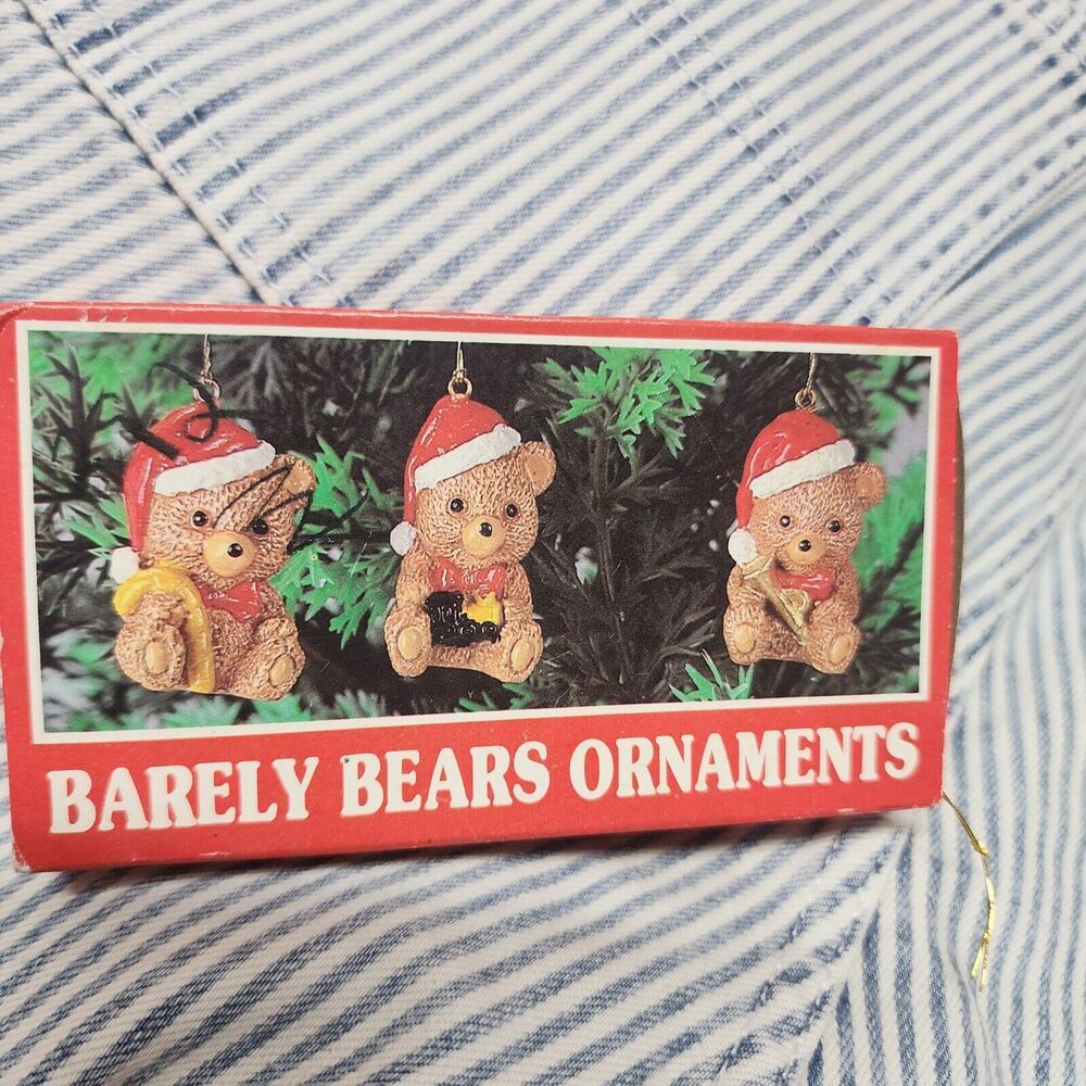 Vtg "Barely Bears Ornaments For Christmas Around the World" Set (3) In Box